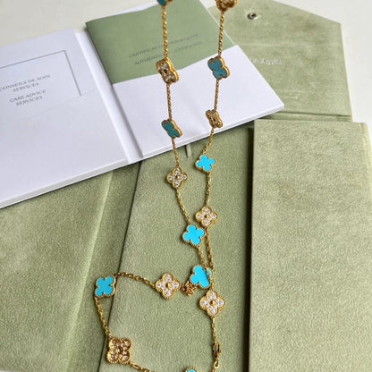 [Luxe]CLOVER 20 MOTIFS TURQUOISE DIAMOND NECKLACE