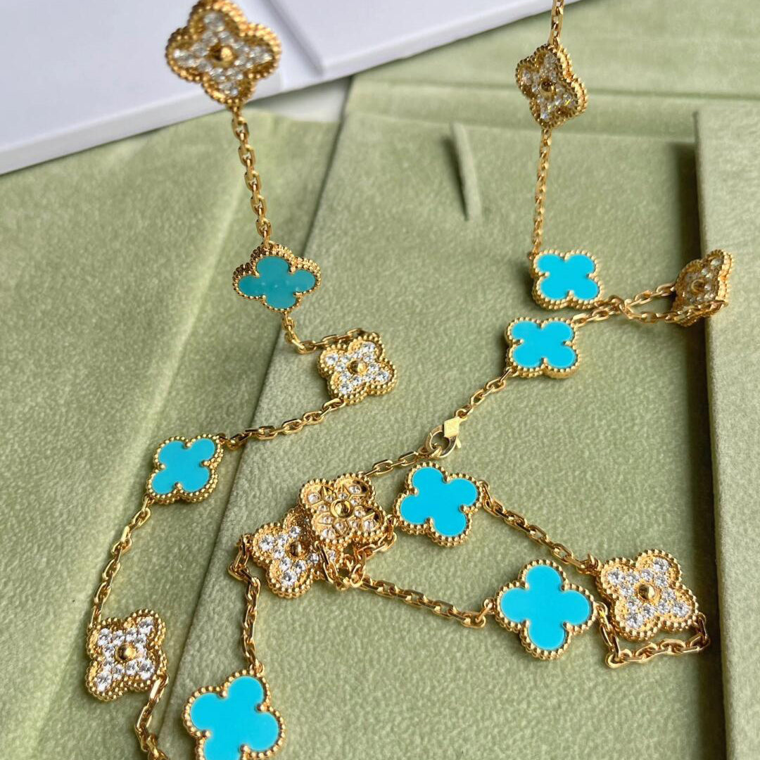 [Luxe]CLOVER 20 MOTIFS TURQUOISE DIAMOND NECKLACE