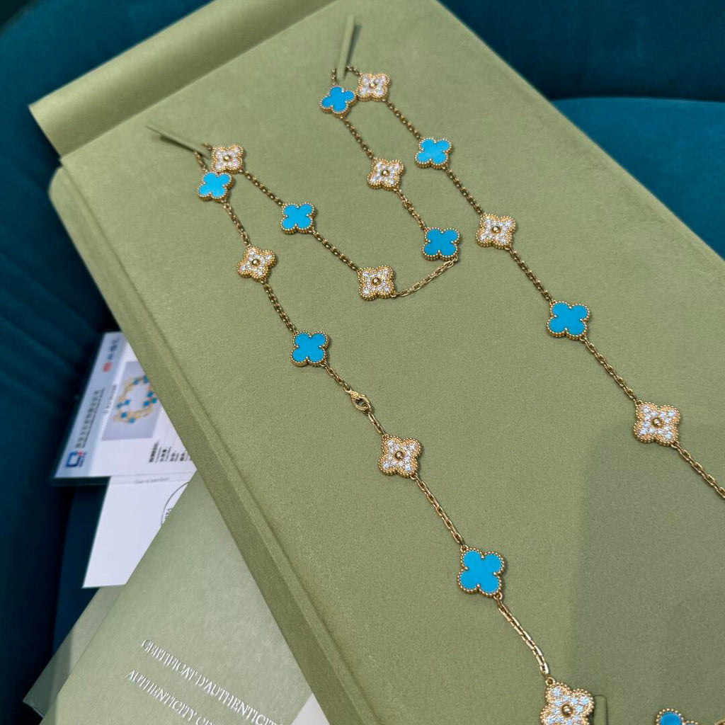 [Luxe]CLOVER 20 MOTIFS TURQUOISE DIAMOND NECKLACE