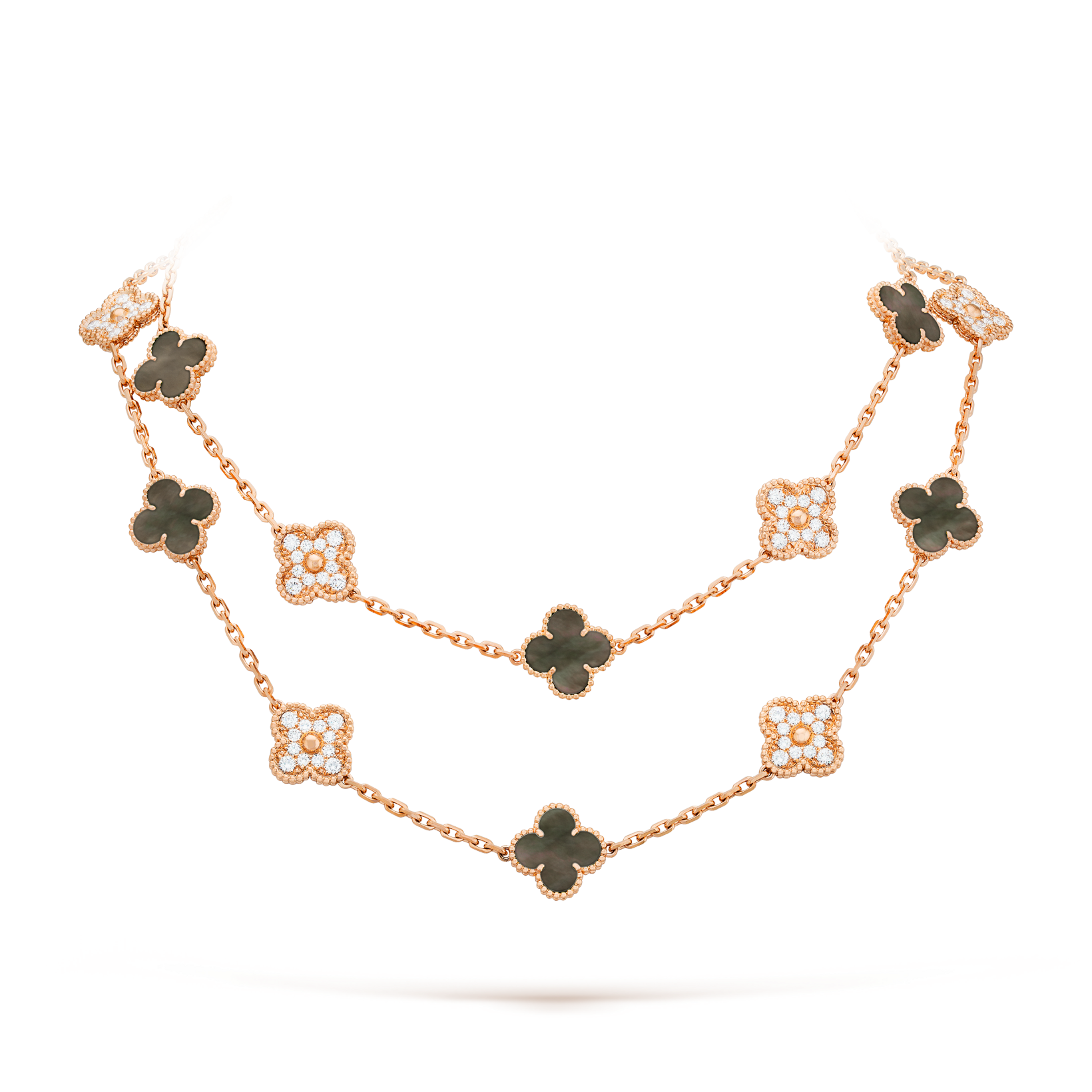 [Luxe]CLOVER 20 MOTIFS DARK MOP DIAMOND  NECKLACE