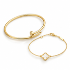 [LUXE] Clover White Mother-of-Pearl & JUSTE Bracelet Stack Set