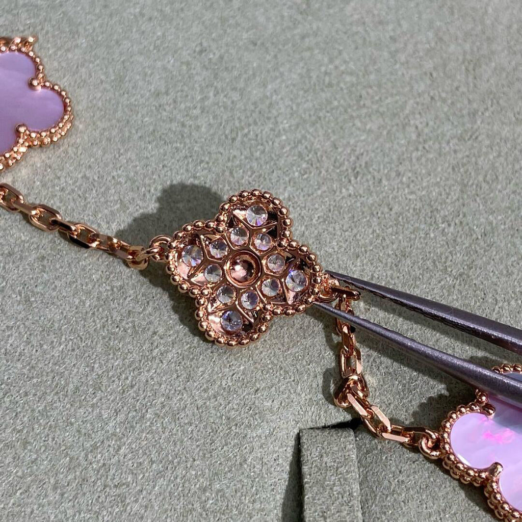 [Luxe]CLOVER 10 MOTIFS DIAMOND PINK MOP NECKLACE