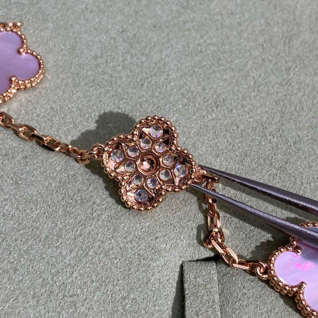 [Luxe]CLOVER 10 MOTIFS DIAMOND PINK MOP NECKLACE