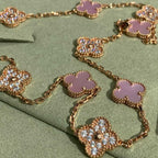 [Luxe]CLOVER 10 MOTIFS DIAMOND PINK MOP NECKLACE