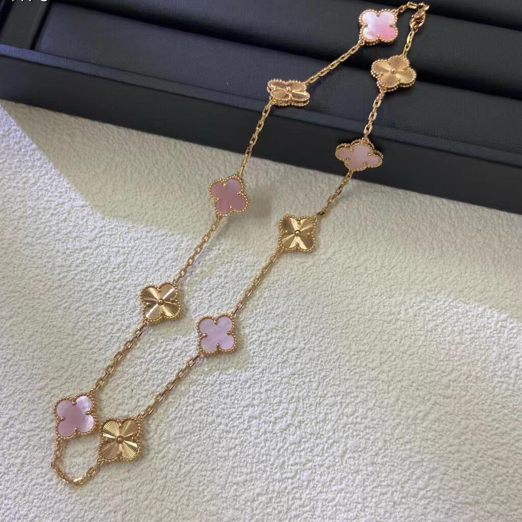 [Luxe]CLOVER 10 MOTIFS  LASER PINK MOP NECKLACE