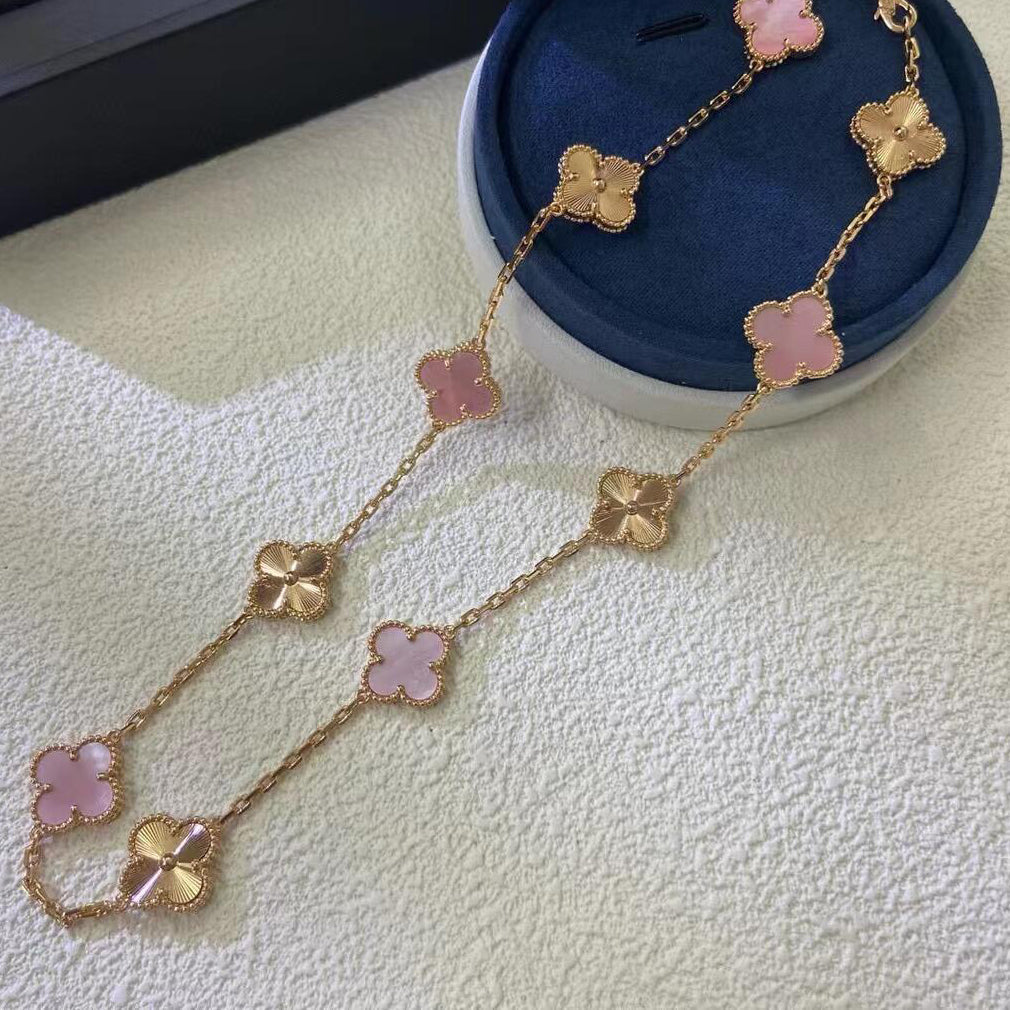 [Luxe]CLOVER 10 MOTIFS  LASER PINK MOP NECKLACE