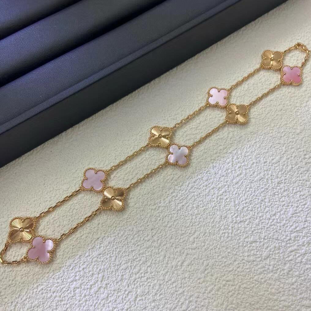 [Luxe]CLOVER 10 MOTIFS  LASER PINK MOP NECKLACE