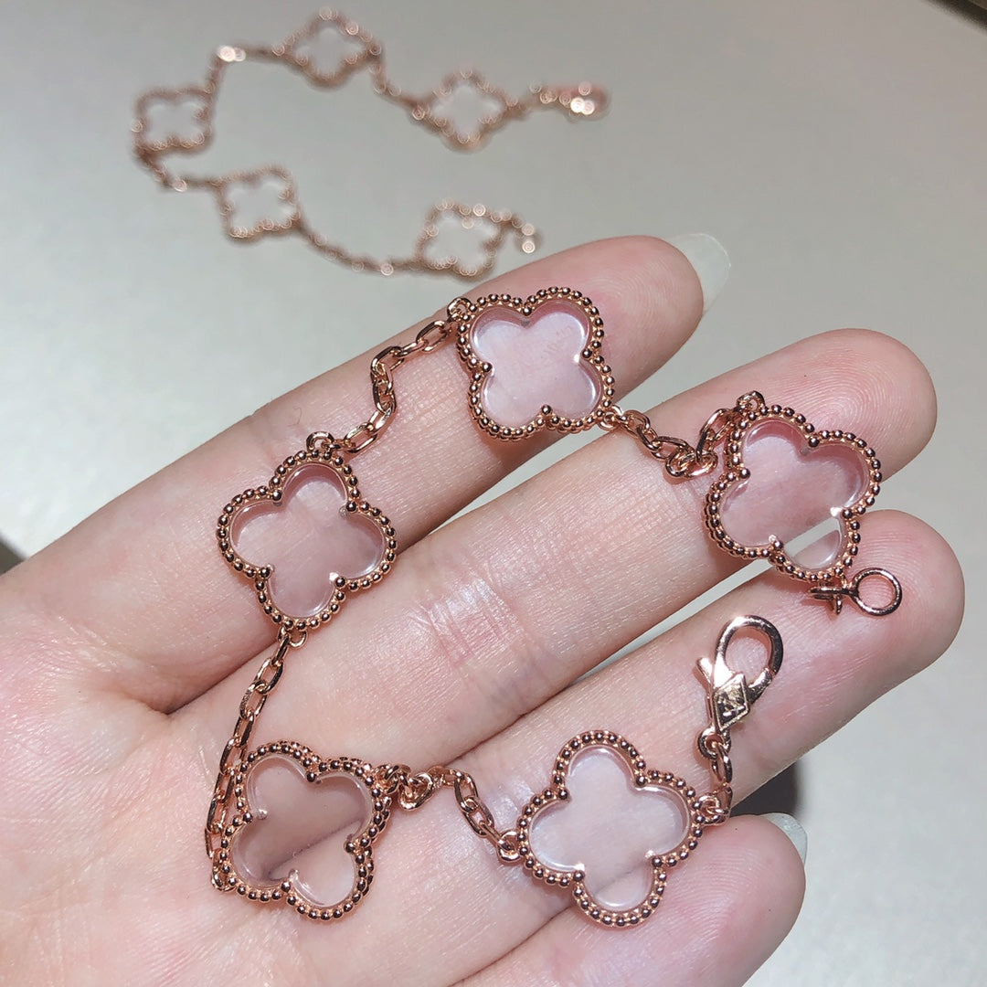 [Luxe]CLOVER 5 MOTIF ROCK CRYSTAL BRACELET