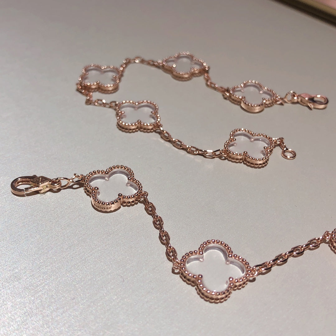 [Luxe]CLOVER 5 MOTIF ROCK CRYSTAL BRACELET