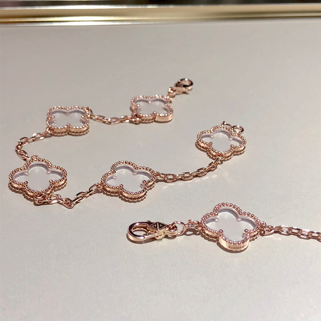 [Luxe]CLOVER 5 MOTIF ROCK CRYSTAL BRACELET