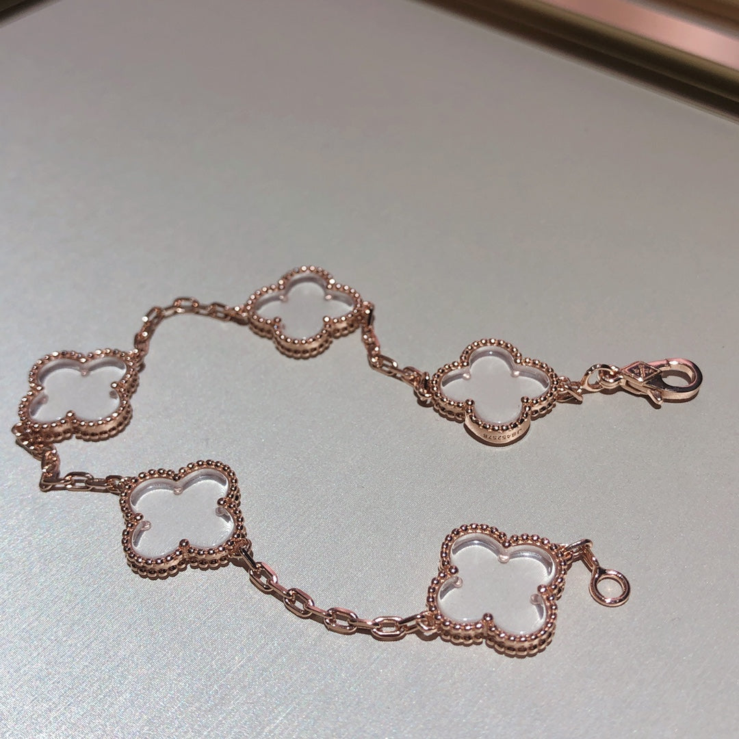 [Luxe]CLOVER 5 MOTIF ROCK CRYSTAL BRACELET