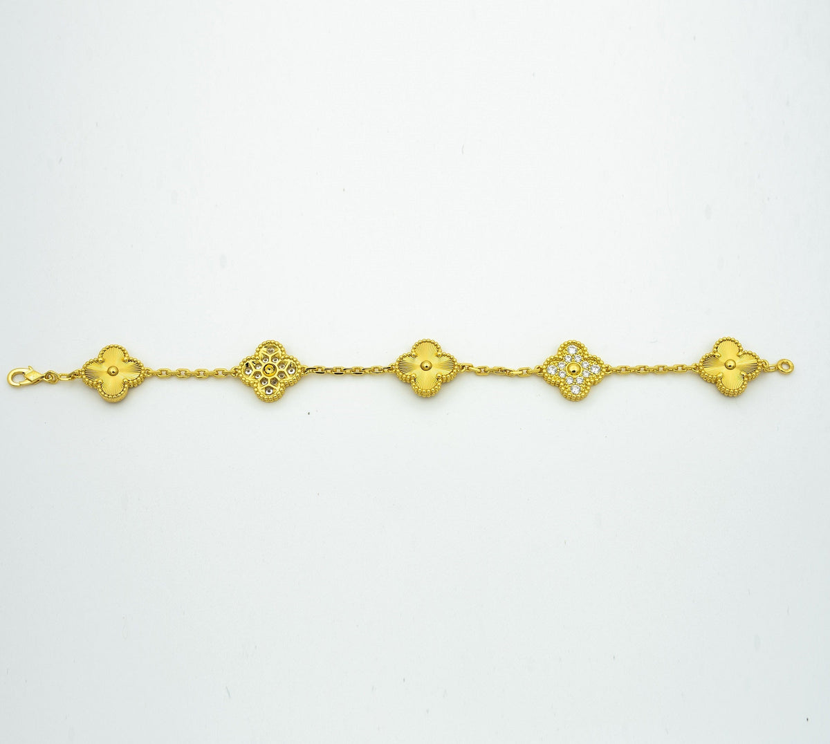 [LUXE] CLASH & Clover Laser 5-Motif & LOVE Brushed Bracelet Stack Set