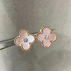 [Luxe]CLOVER MEDIUM 1 MOTIFS  PINK MOP DIAMOND EARRINGS