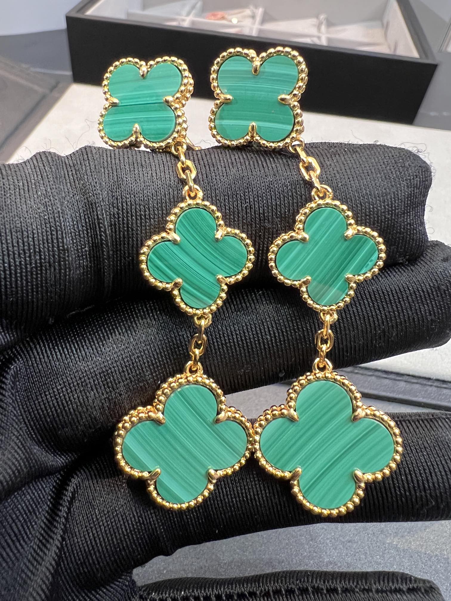 [Luxe]CLOVER MALACHITE 3 MOTIFS GOLD