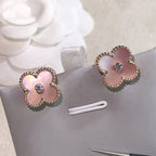[Luxe]CLOVER MEDIUM 1 MOTIFS  PINK MOP DIAMOND EARRINGS