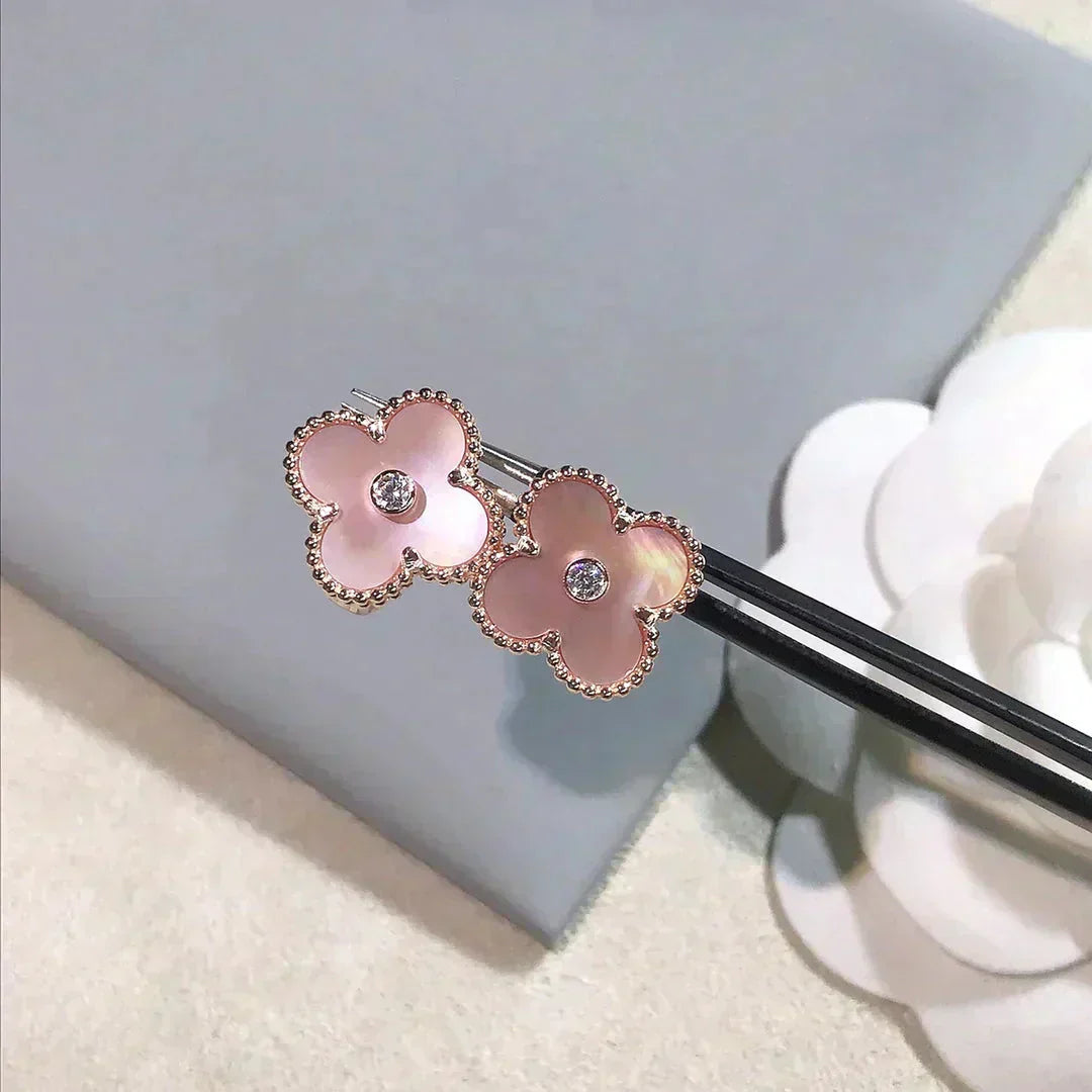 [Luxe]CLOVER MEDIUM 1 MOTIFS  PINK MOP DIAMOND EARRINGS