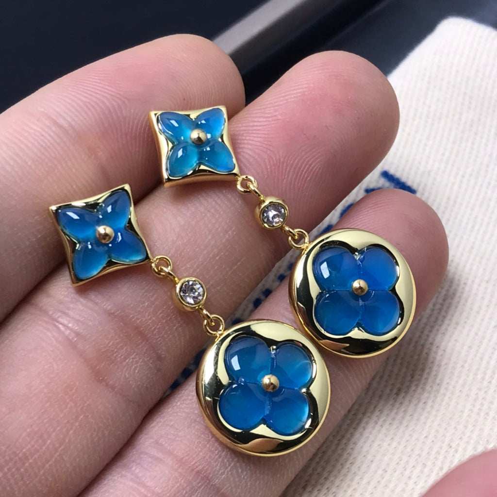 [Luxe]Boucles d'oreilles diamant en agate étoile et soleil
