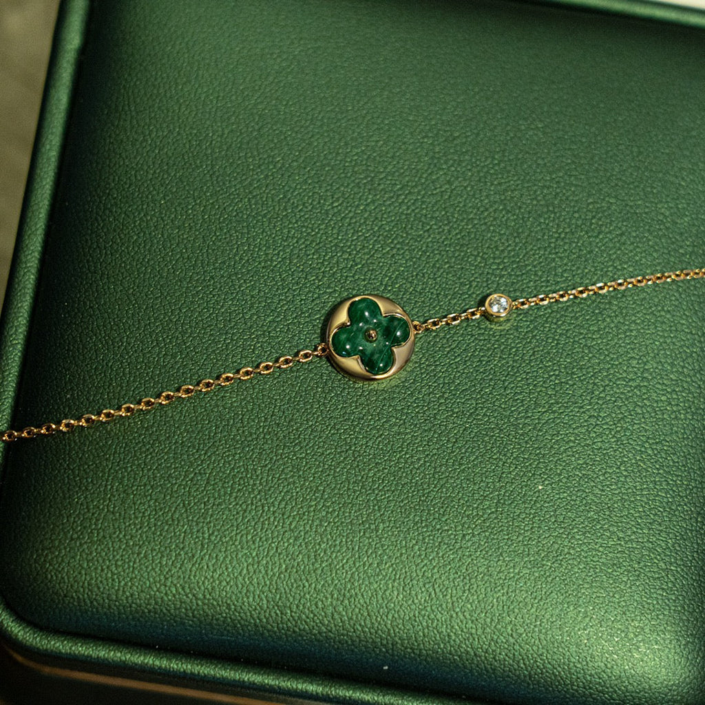 [Luxe]SUN MALACHITE 1 DIAMOND PINK GOLD BRACELET
