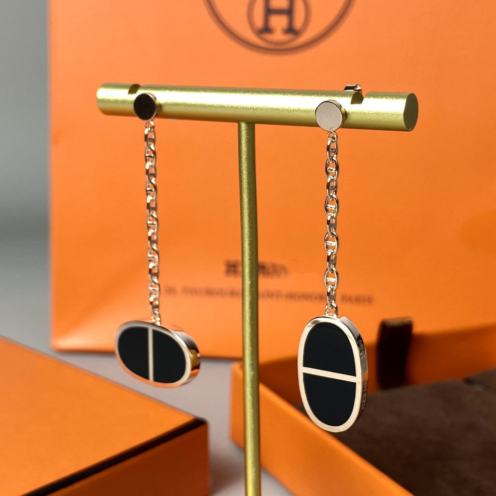 [Luxe]Boucles d'oreilles Chaine Verso en céramique noire