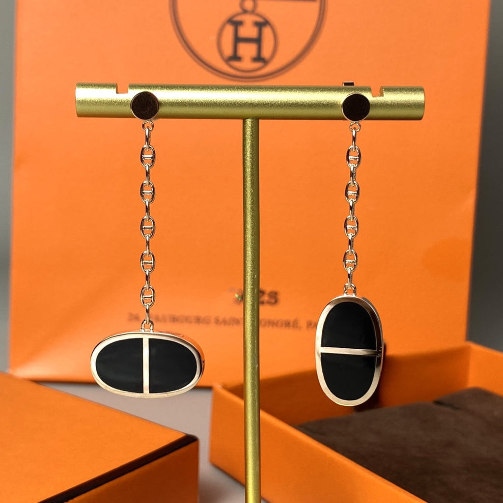 [Luxe]Boucles d'oreilles Chaine Verso en céramique noire
