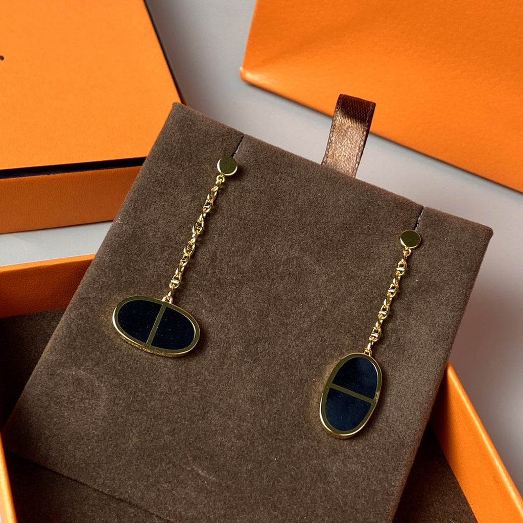 [Luxe]Boucles d'oreilles Chaine Verso en céramique noire