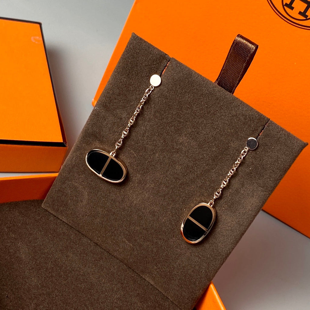 [Luxe]Boucles d'oreilles Chaine Verso en céramique noire