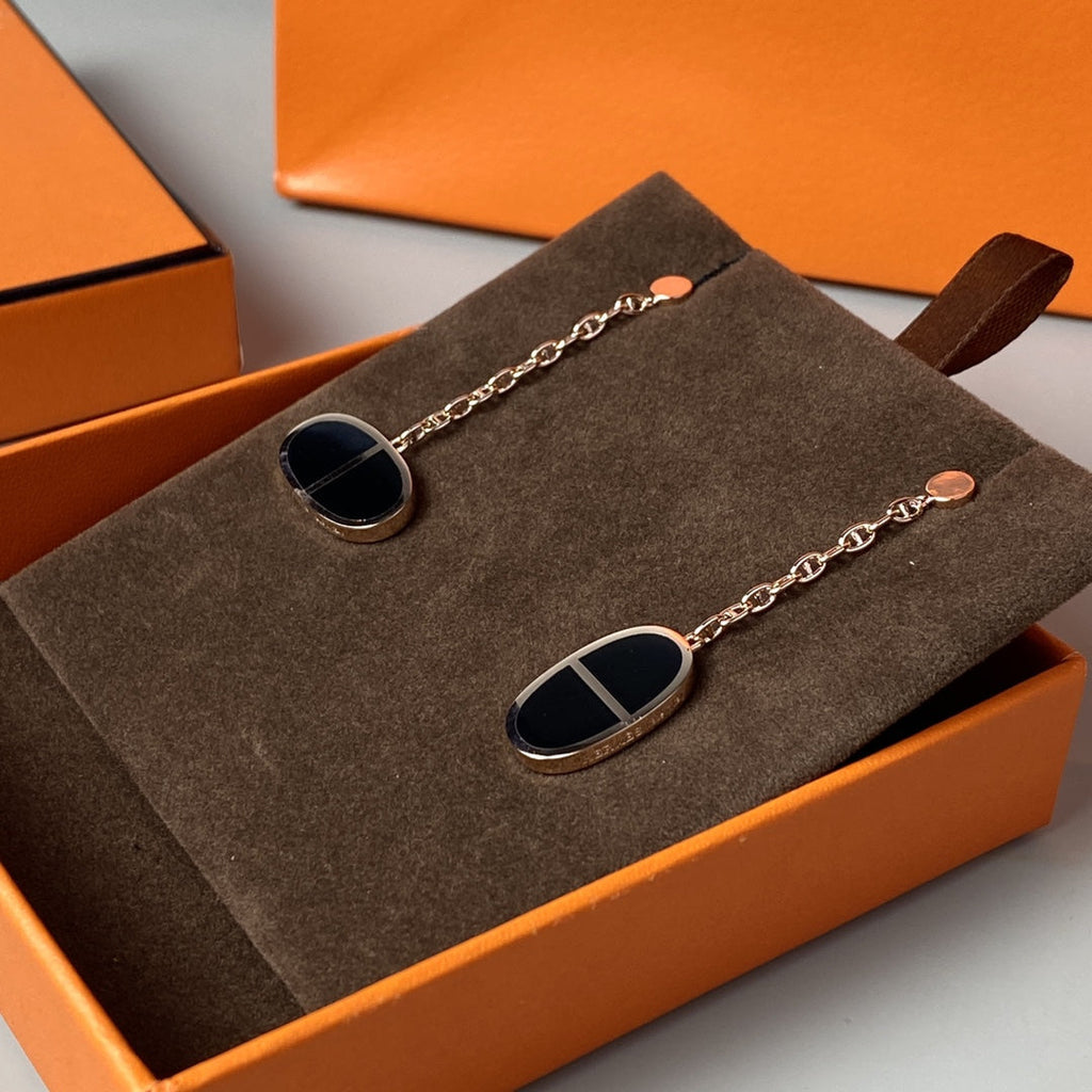 [Luxe]Boucles d'oreilles Chaine Verso en céramique noire