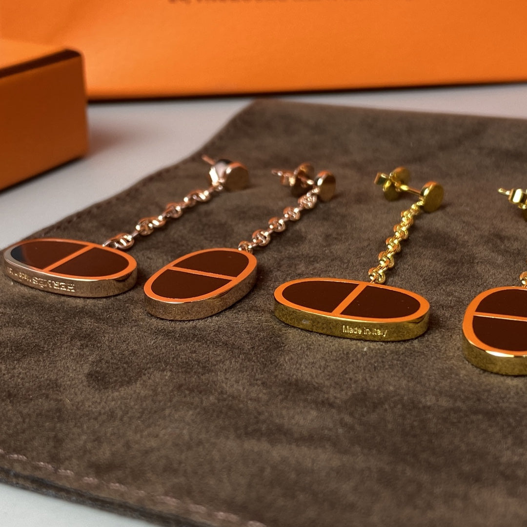 [Luxe]Boucles d'oreilles Chaine Verso en céramique noire