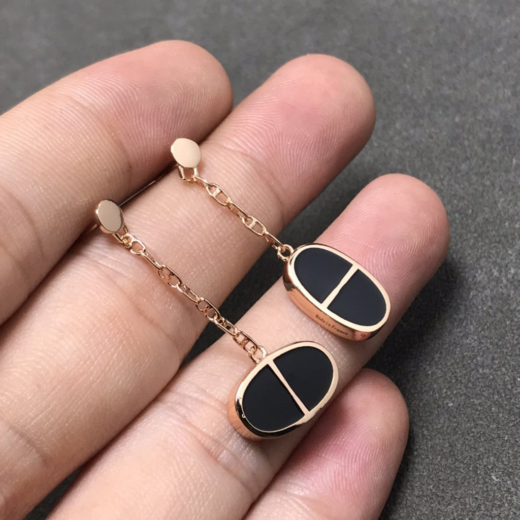[Luxe]チェーン ヴェルソ ブラック セラミック シルバー イヤリング