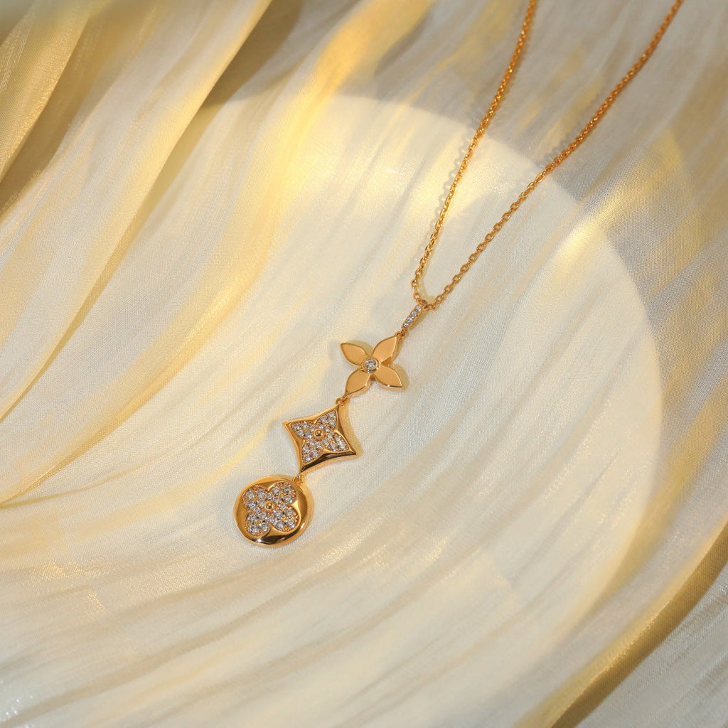 [Luxe] COLLIER EN OR ROSE DIAMANTS ÉTOILE ET SOLEIL