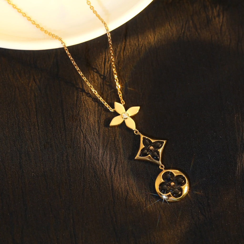 [Luxe] COLLIER ÉTOILE ET SOLEIL ONYX OR ROSE