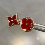 [Luxe]Boucles d'oreilles clous en or rose et cornaline, étoile et soleil
