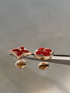 [Luxe]Boucles d'oreilles clous en or rose et cornaline, étoile et soleil