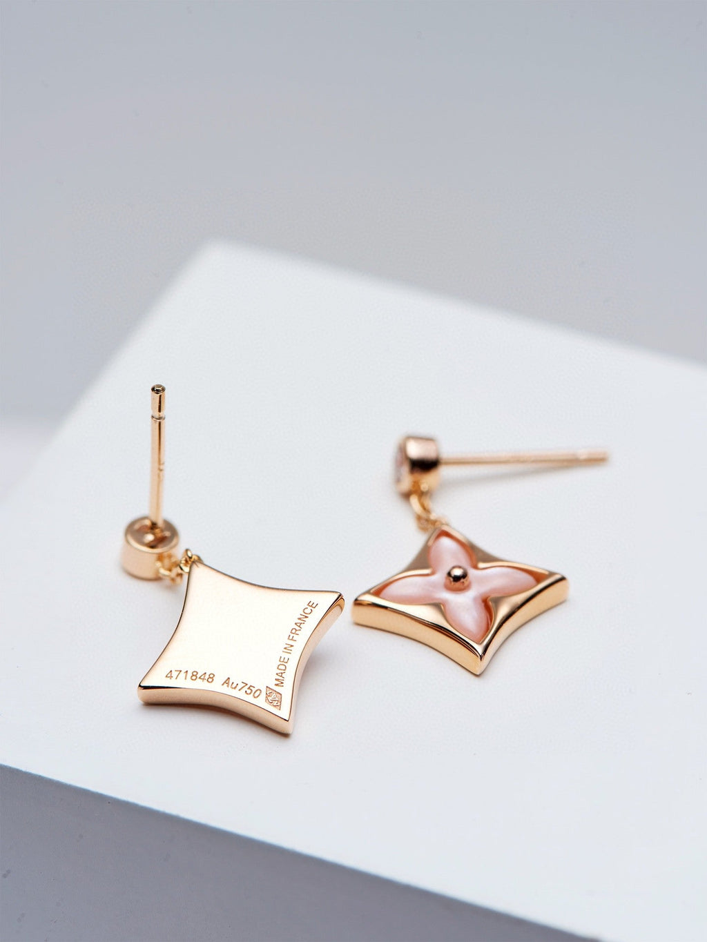 [Luxe]ダブルスター ピンクゴールド モップ ドロップ イヤリング