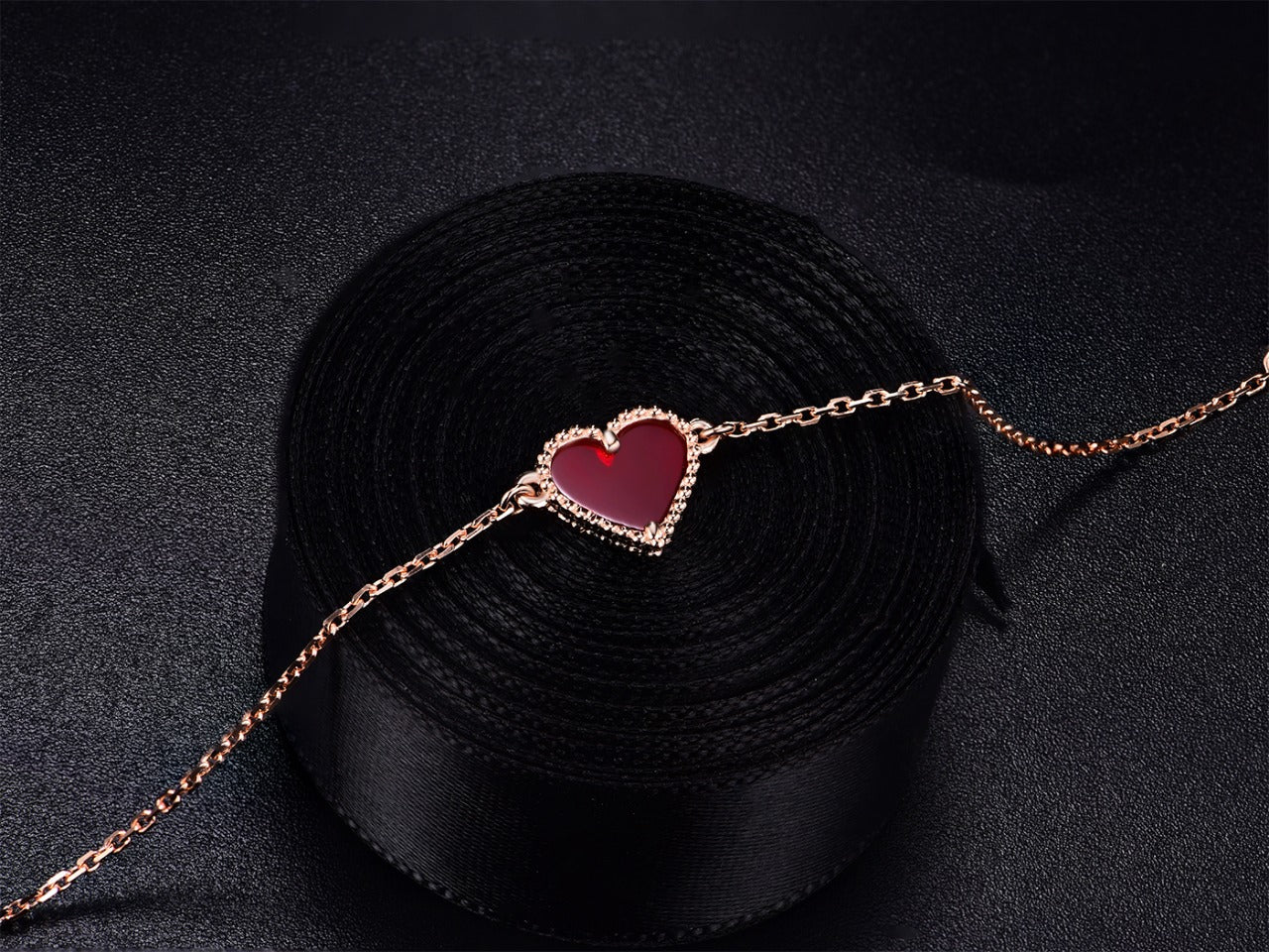 [Luxe]HEART CARNELIAN PINK GOLD BRACELET