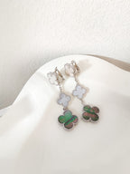 [Luxe]CLOVER 3 MOTIFS CHALCEDONY DARK MOP SILVER EARRINGS