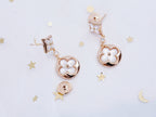 [Luxe]Boucles d'oreilles pendantes en nacre or rose étoile et soleil