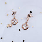 [Luxe]Boucles d'oreilles pendantes en nacre or rose étoile et soleil