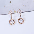 [Luxe]Boucles d'oreilles pendantes en nacre or rose étoile et soleil