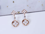 [Luxe]Boucles d'oreilles pendantes en nacre or rose étoile et soleil