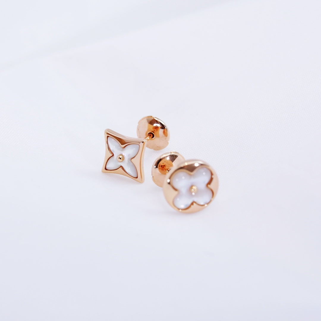 [Luxe]Boucles d'oreilles clous en or rose étoile et soleil