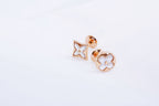 [Luxe]Boucles d'oreilles clous en or rose étoile et soleil