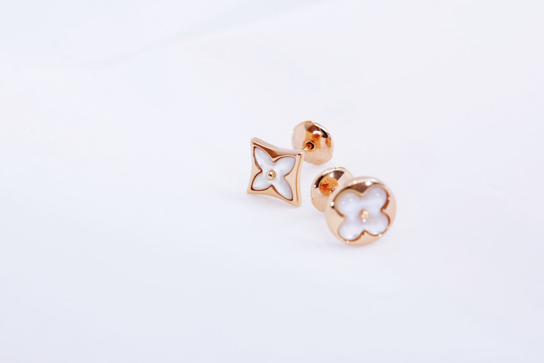 [Luxe]Boucles d'oreilles clous en or rose étoile et soleil