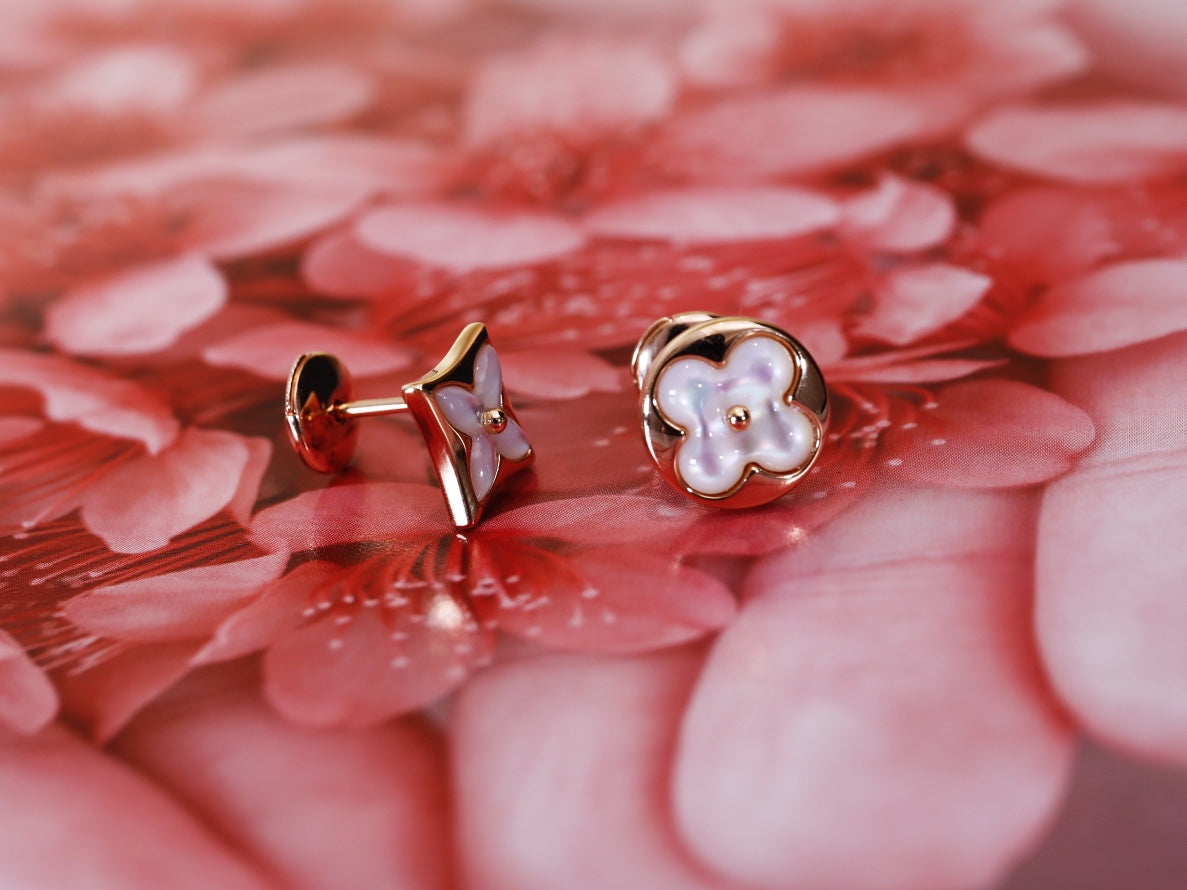 [Luxe]Boucles d'oreilles clous en or rose étoile et soleil