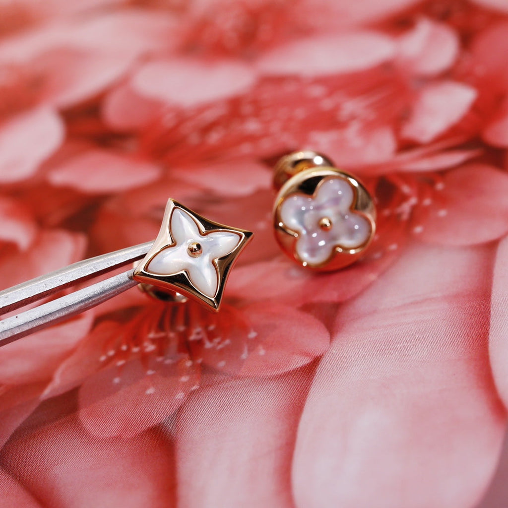 [Luxe]Boucles d'oreilles clous en or rose étoile et soleil