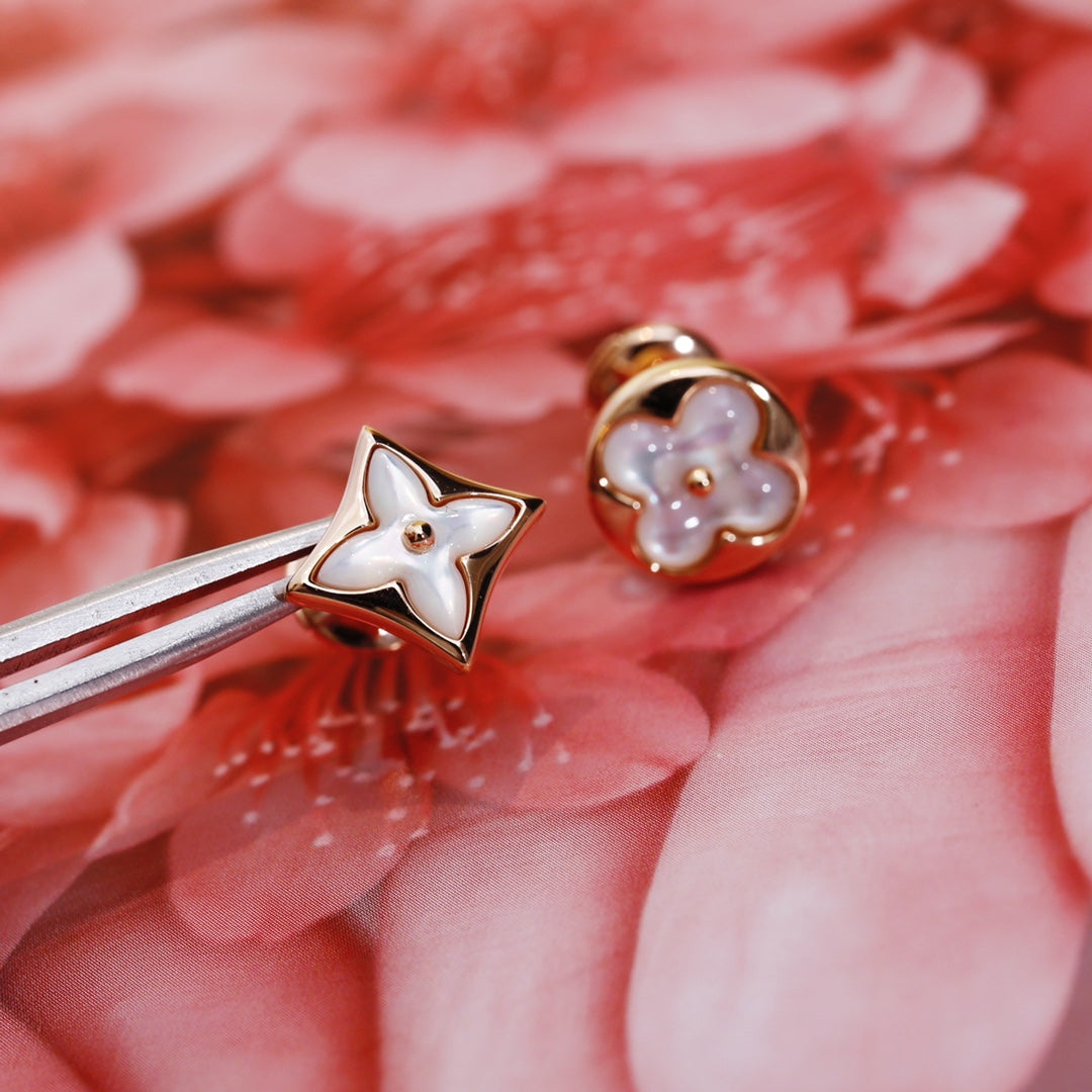 [Luxe]Boucles d'oreilles clous en or rose étoile et soleil