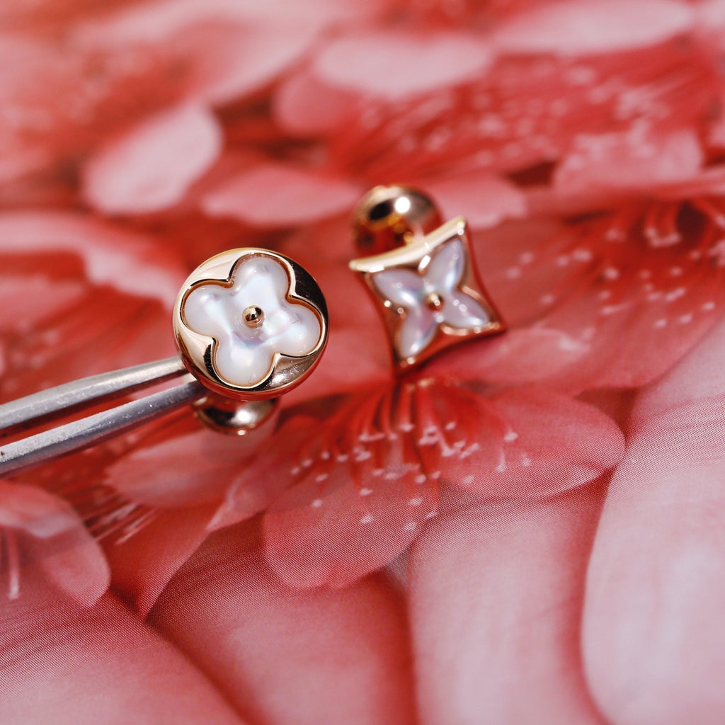 [Luxe]Boucles d'oreilles clous en or rose étoile et soleil