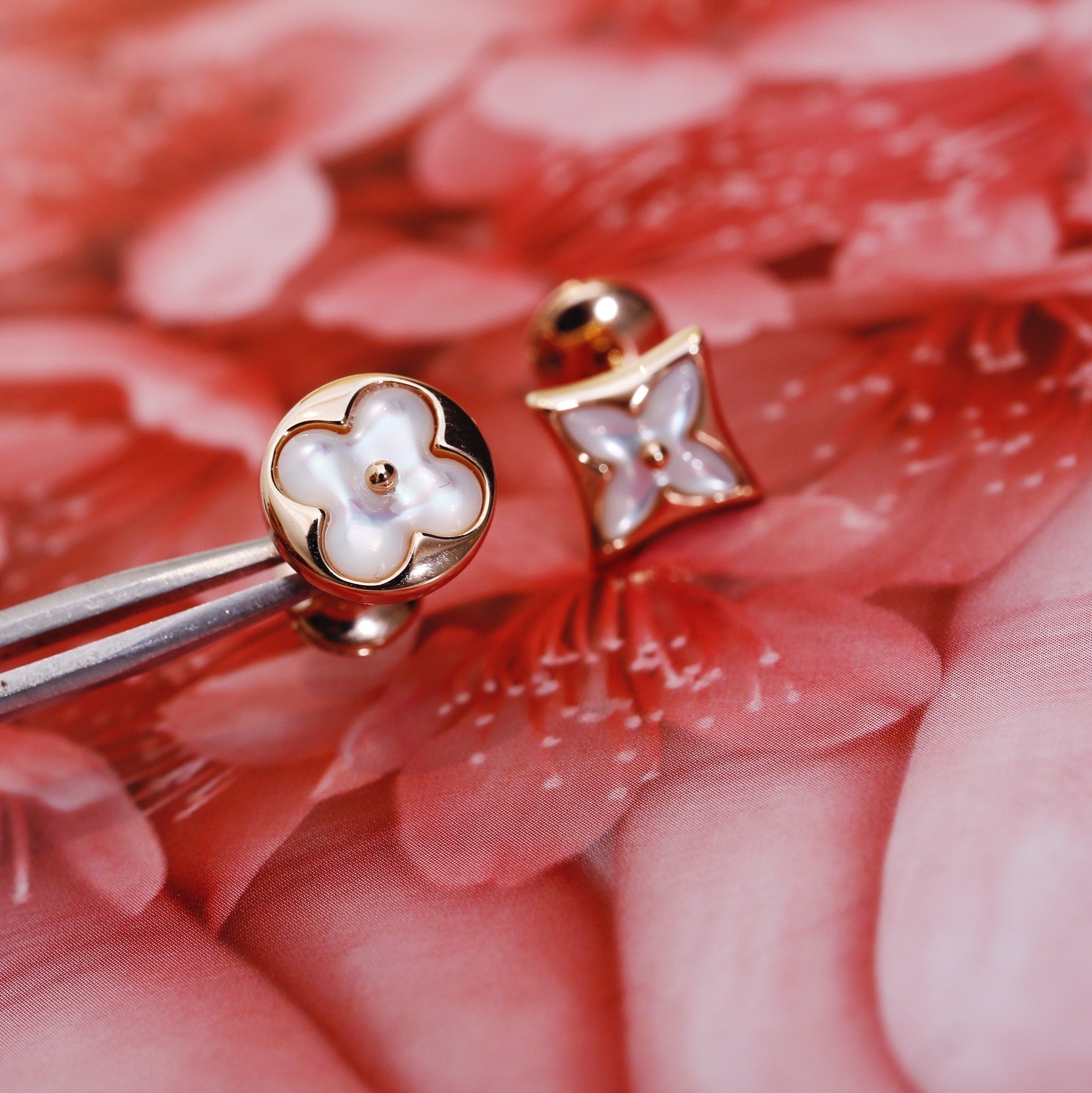 [Luxe]Boucles d'oreilles clous en or rose étoile et soleil