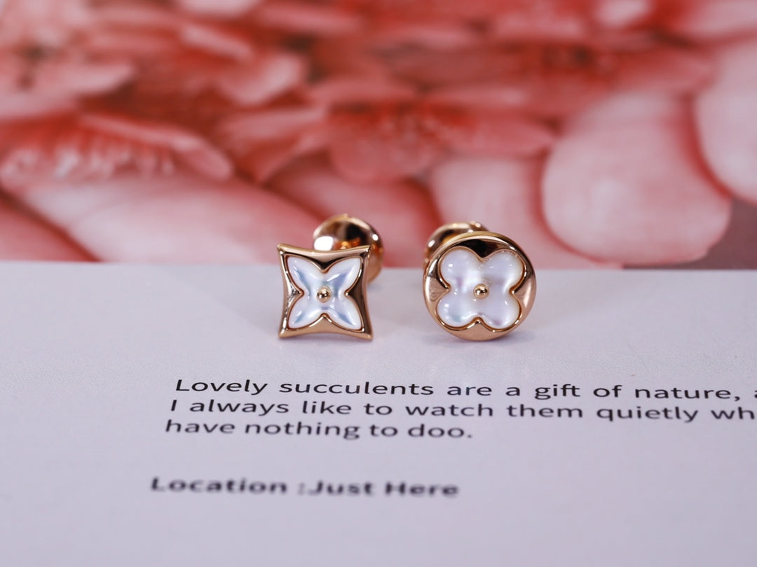 [Luxe]Boucles d'oreilles clous en or rose étoile et soleil