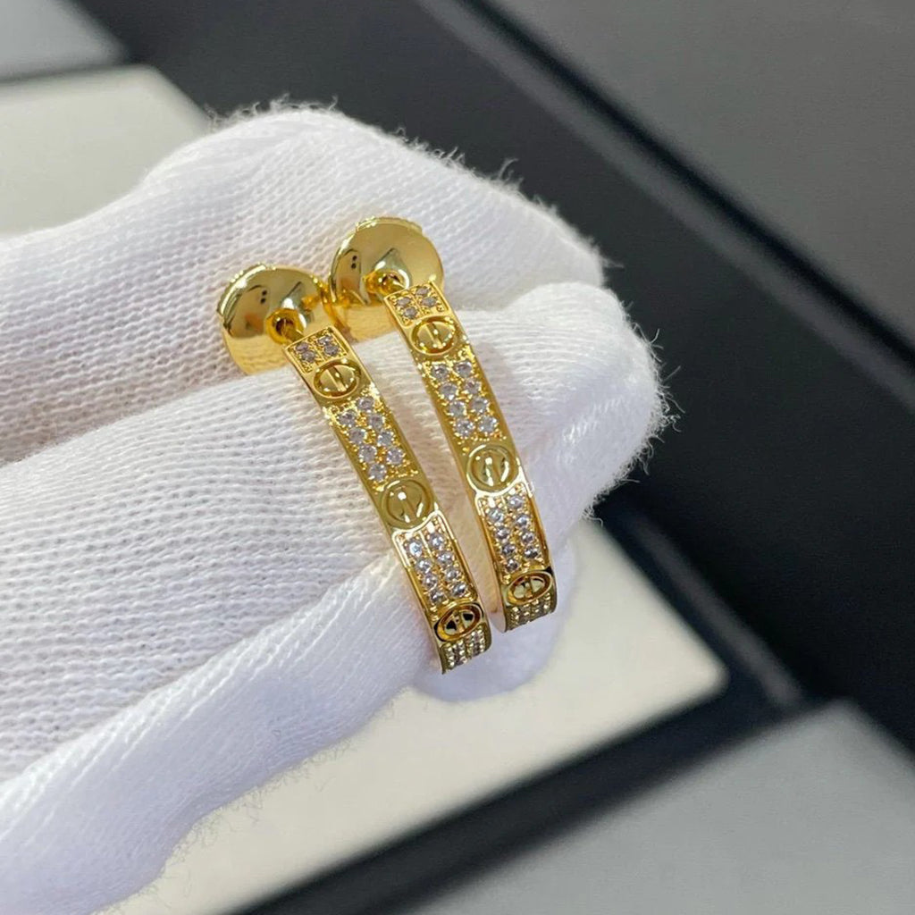 [Luxe Jewelry]LOVE EARRINGS 3.6MM DIAMOND PAVED